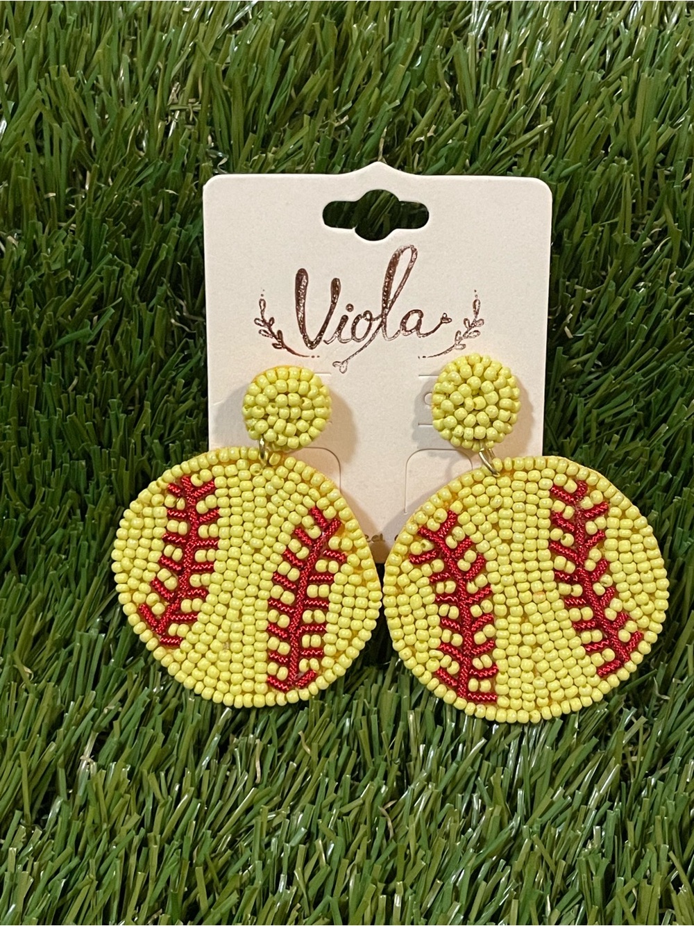 Yellow Softball Beaded Dangle Earrings